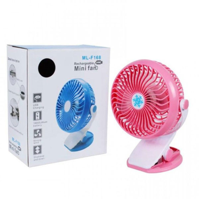 Quạt Mini Sạc Pin Tích Điện ML- F168 Chân Kẹp Để Bàn Di Động Xoay 360 Độ, 3 Tốc Độ Gió