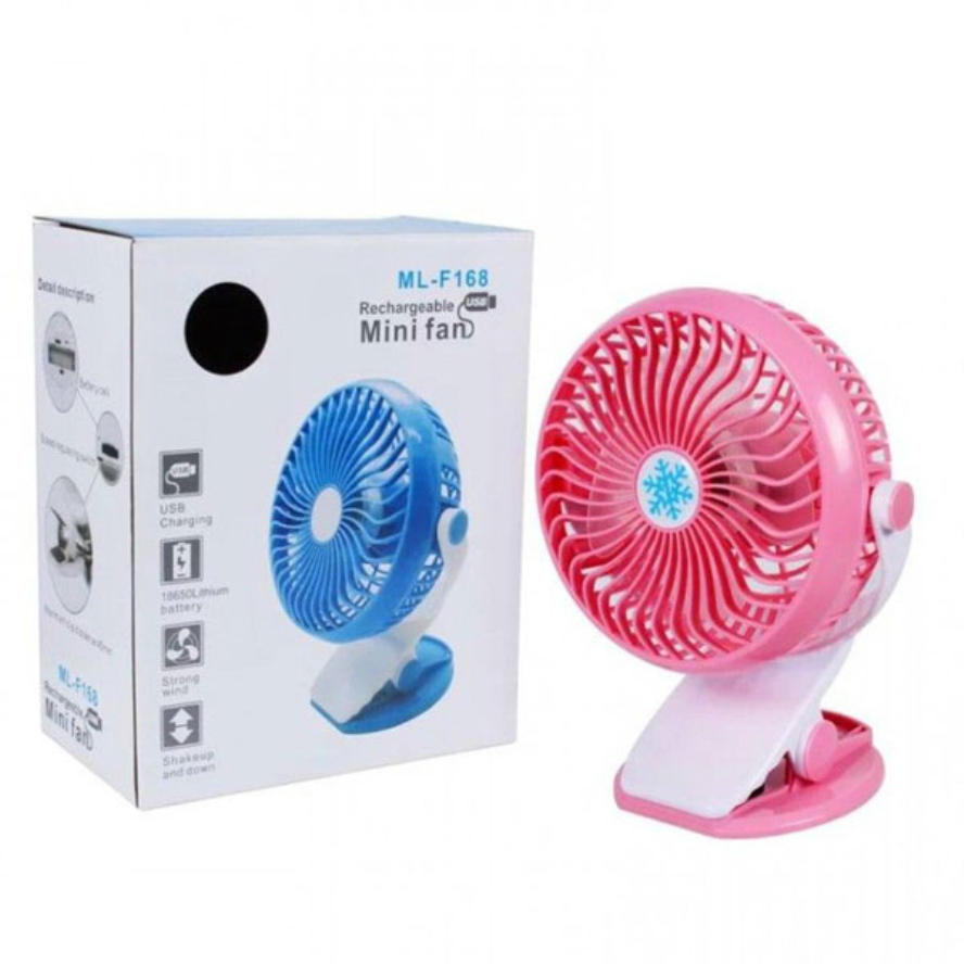 Quạt Mini Sạc Pin Tích Điện ML- F168 Chân Kẹp Để Bàn Di Động Xoay 360 Độ, 3 Tốc Độ Gió Thiết Bị Thông Minh-1